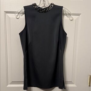 Ann Taylor Grey Beaded Collar Top